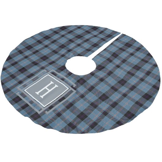Blue Black Tartan Monogram  ブラッシュドポリエステルツリースカート (アングル)