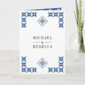 Blue Black Ukrainian Embroidery QR Code Wedding 招待状 (正面)