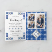 Blue Black Ukrainian Embroidery QR Code Wedding 招待状 (内部)