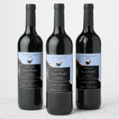 Blue Black Wavy Rose Gold Hearts Product Labels ワインラベル (ボトル)
