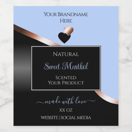 Blue Black Wavy Rose Gold Hearts Product Labels ワインラベル (シングルラベル)