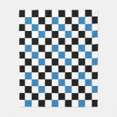 Blue Black White Checkered Pattern Design  フリースブランケット (正面)