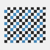 Blue Black White Checkered Pattern Design  フリースブランケット (正面(横))