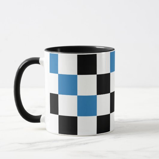Blue Black White Checkered Pattern Design  マグカップ (左)