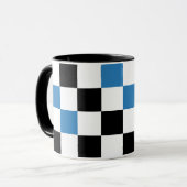 Blue Black White Checkered Pattern Design  マグカップ (正面左)