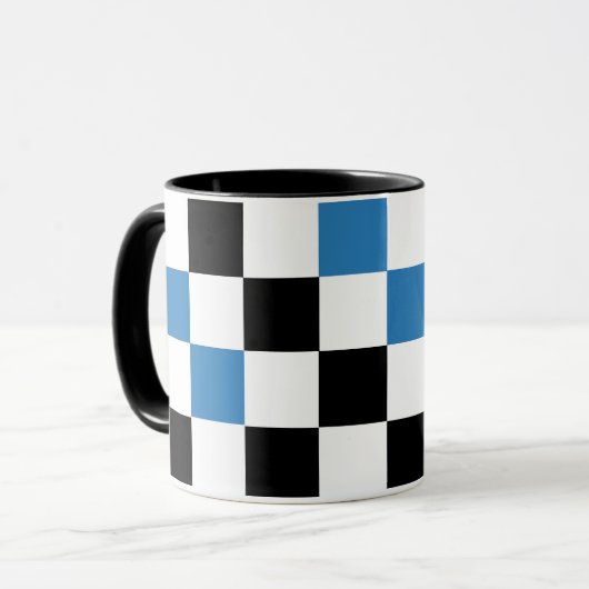 Blue Black White Checkered Pattern Design  マグカップ (正面左)