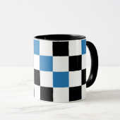 Blue Black White Checkered Pattern Design  マグカップ (正面右)