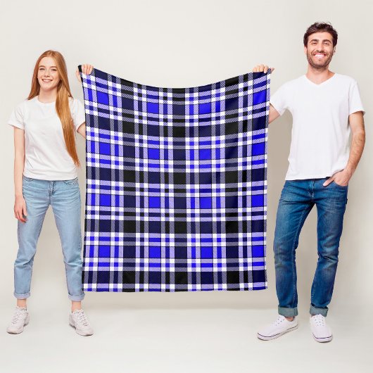 Blue Black White Flannel Tartan Pattern Design  フリースブランケット