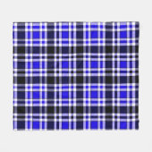 Blue Black White Flannel Tartan Pattern Design  フリースブランケット (正面(横))