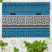 Blue Black White Greek Key Fret Pattern Design  キッチンタオル (折り畳み)
