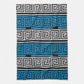 Blue Black White Greek Key Fret Pattern Design  キッチンタオル (縦)