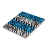 Blue Black White Greek Key Fret Pattern Design  タイル (側面)