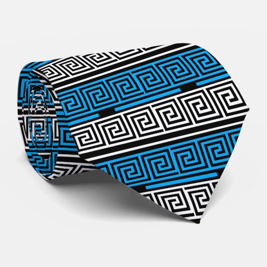 Blue Black White Greek Key Fret Pattern Design  ネクタイ (ロール)