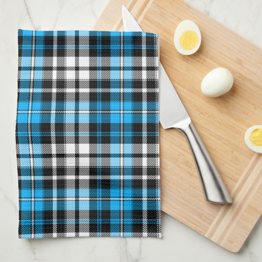 Blue Black White Plaid Tartan Pattern Design  キッチンタオル (四つ折り)