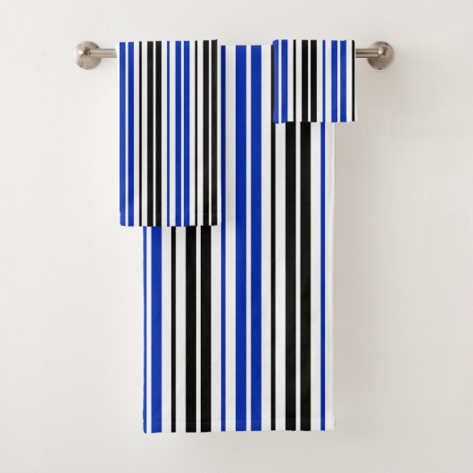 Blue Black White Stripes Pattern Design バスタオルセット (インサイチュ)