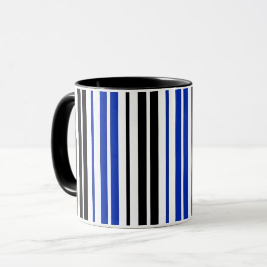 Blue Black White Stripes Pattern Design  マグカップ (正面左)