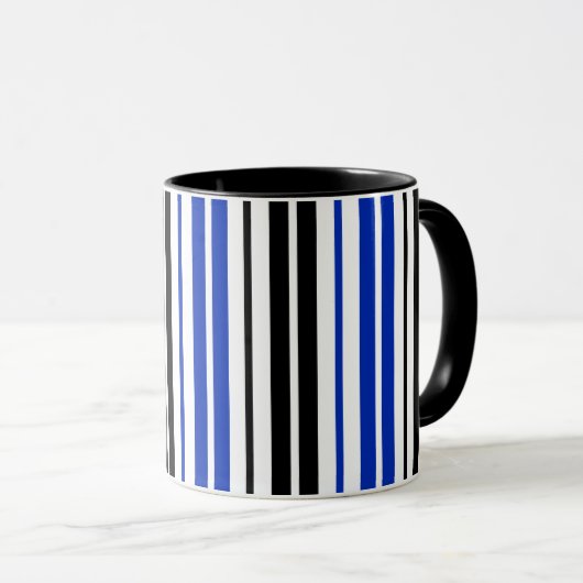 Blue Black White Stripes Pattern Design  マグカップ (正面右)