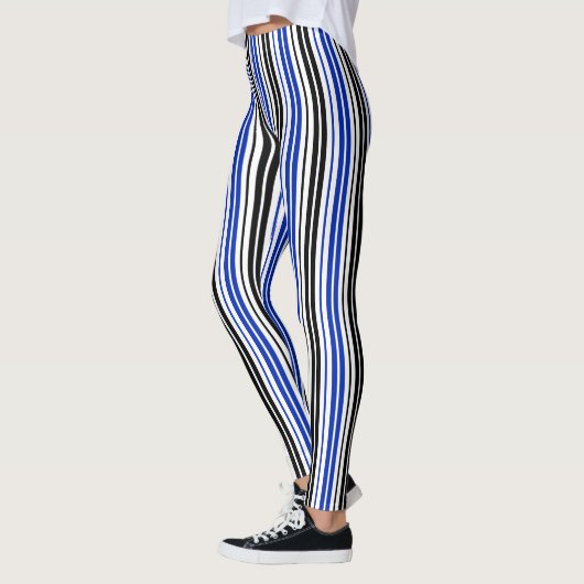 Blue Black White Stripes Pattern Design  レギンス (左)