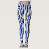 Blue Black White Stripes Pattern Design  レギンス (正面)