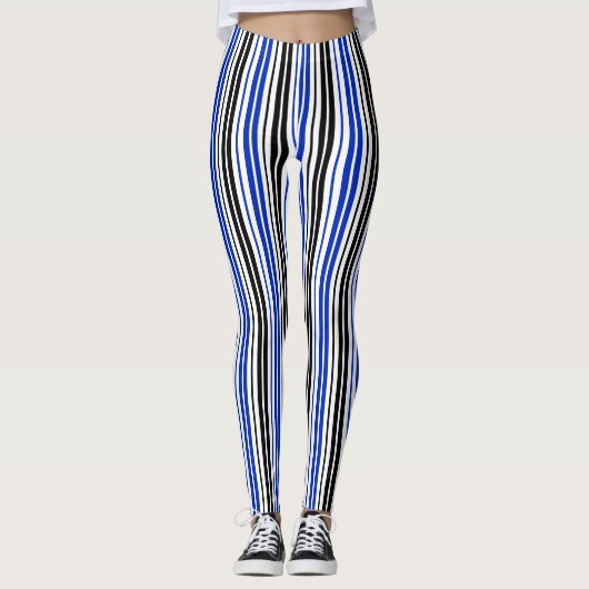 Blue Black White Stripes Pattern Design  レギンス (正面)