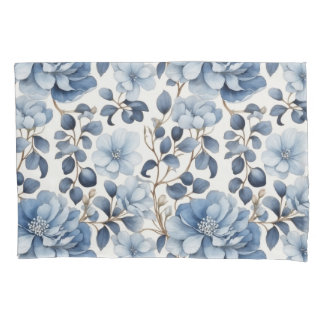  Blue Bloom Reverie – Floral Pillowcase 枕カバー