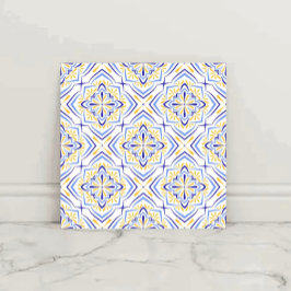 Blue Blossom Elegant Mediterranean Floral Mosaic タイル