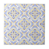 Blue Blossom Elegant Mediterranean Floral Mosaic タイル (正面)