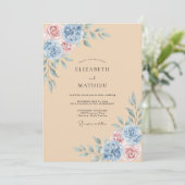 Blue Blush Botanical Flourish Wedding 招待状 (スタンド正面)