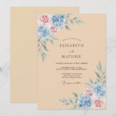 Blue Blush Botanical Flourish Wedding 招待状 (正面/裏面)