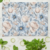 Blue & Blush Botanical Watercolor キッチンタオル (折り畳み)