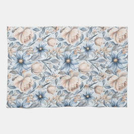 Blue & Blush Botanical Watercolor キッチンタオル