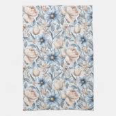 Blue & Blush Botanical Watercolor キッチンタオル (縦)