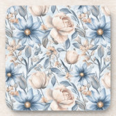 Blue & Blush Botanical Watercolor コースター (正面)