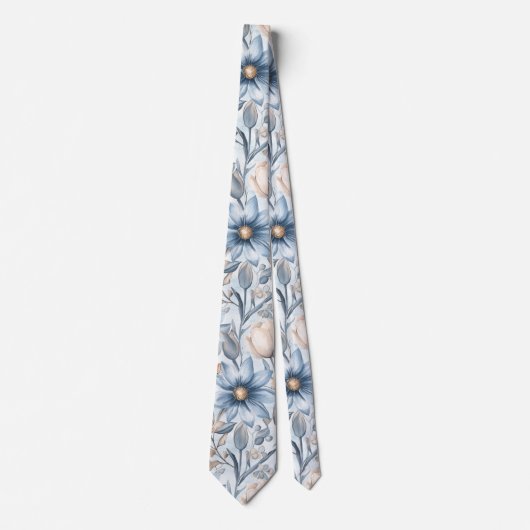 Blue & Blush Botanical Watercolor  ネクタイ (正面)
