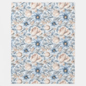 Blue & Blush Botanical Watercolor フリースブランケット (正面)