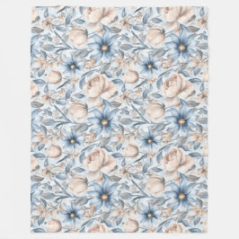 Blue & Blush Botanical Watercolor フリースブランケット