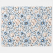Blue & Blush Botanical Watercolor フリースブランケット (正面(横))