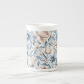 Blue & Blush Botanical Watercolor ボーンチャイナマグカップ (正面)