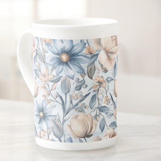 Blue & Blush Botanical Watercolor ボーンチャイナマグカップ
