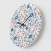 Blue & Blush Botanical Watercolor ラージ壁時計 (傾斜)
