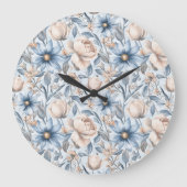 Blue & Blush Botanical Watercolor ラージ壁時計 (正面)
