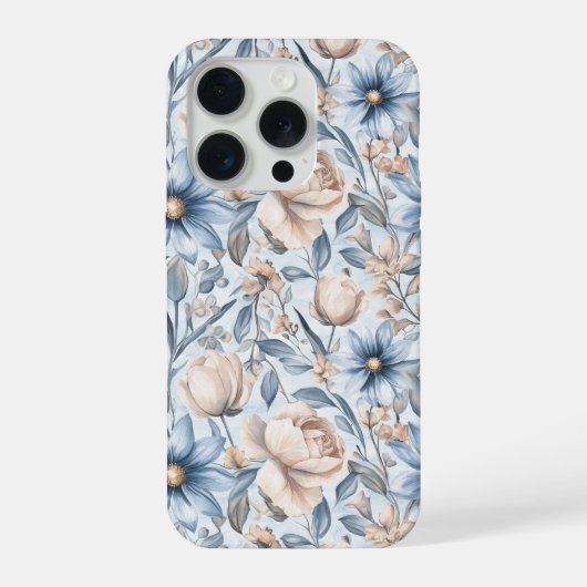 Blue & Blush Botanical Watercolor iPhoneケース (裏面)