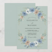 Blue Blush Floral Garland Wedding 招待状 (正面/裏面)