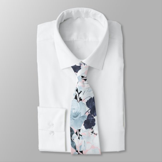 Blue Blush Floral Watercolor Paint ネクタイ (タイ)