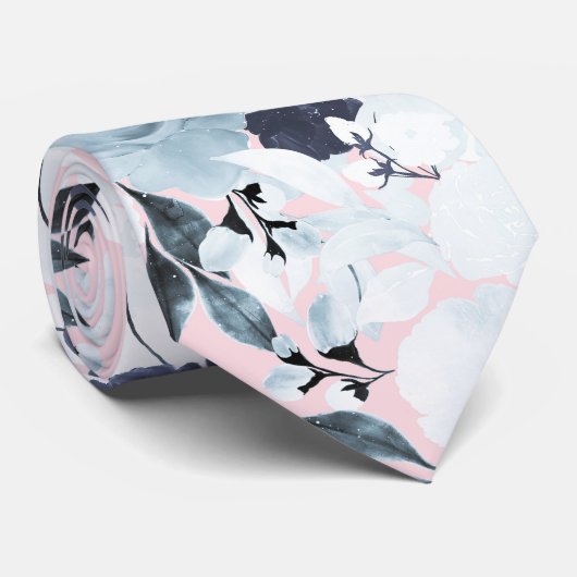 Blue Blush Floral Watercolor Paint ネクタイ (ロール)