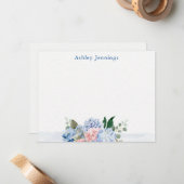 Blue & Blush Watercolor Floral Note Card ノートカード (正面/裏面インサイチュ)