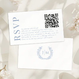Blue Bohemian Floral Wedding RSVP QR code cards エンクロージャーカード
