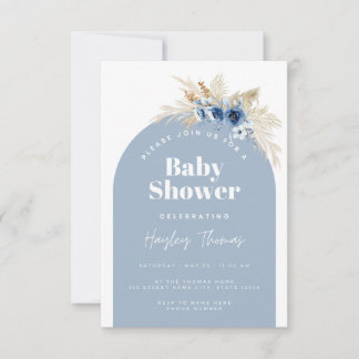 Blue Boho Baby Shower Invitation 招待状