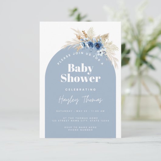 Blue Boho Baby Shower Invitation 招待状 (スタンド正面)