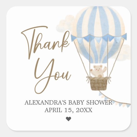 Blue Boho Bear Baby Shower  スクエアシール (正面)